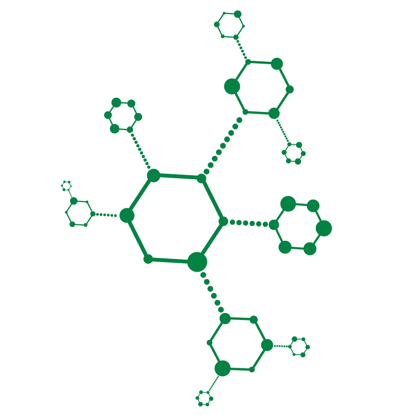 Grafico di una struttura molecolare verde.